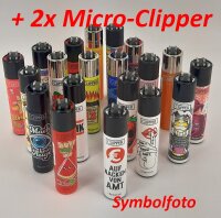 Clipper Feuerzeug Rund, 20er-Set, div. Motiv + 2...