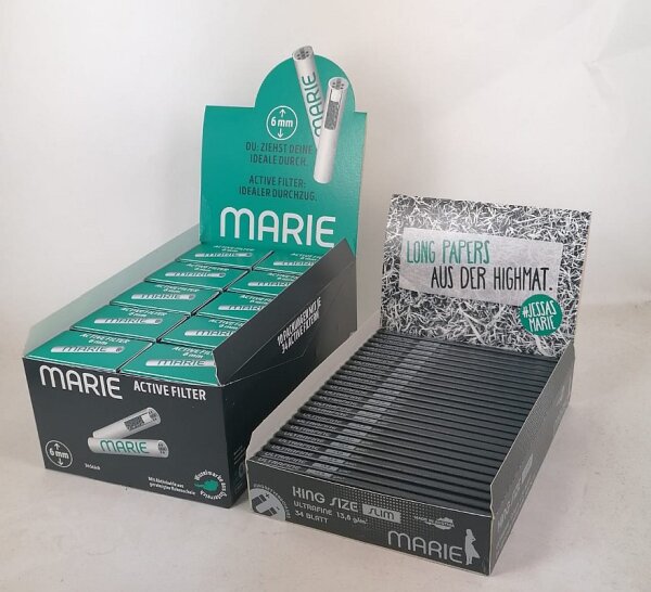 SET 10x Marie Active Filter 6mm mit Aktivkohle + 25x Marie King Size Slim Ultrafine Marie Papers Blättchen